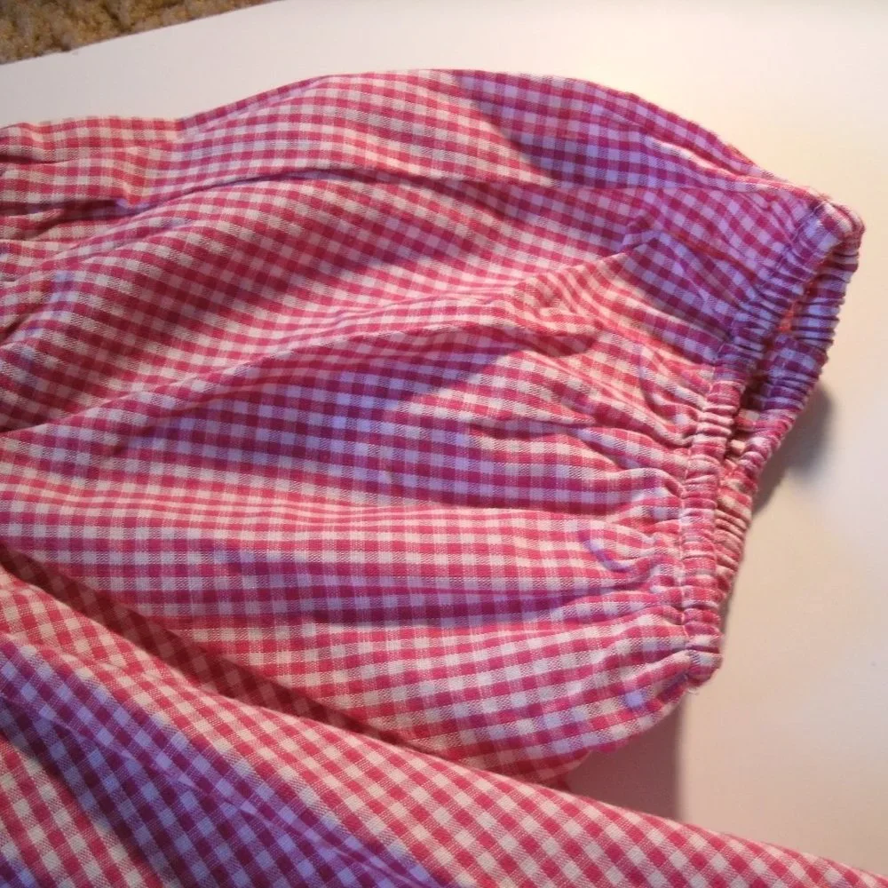 Lolly Wolly Doodle Girls Bishop Top Pink Gingham Short Sleeves Flowy 8 New